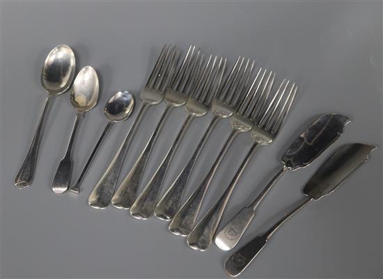 A pair of George III Scottish provincial silver fiddle pattern butter knives, Jamieson & Naughton, Inverness, (1813-1820) etc.